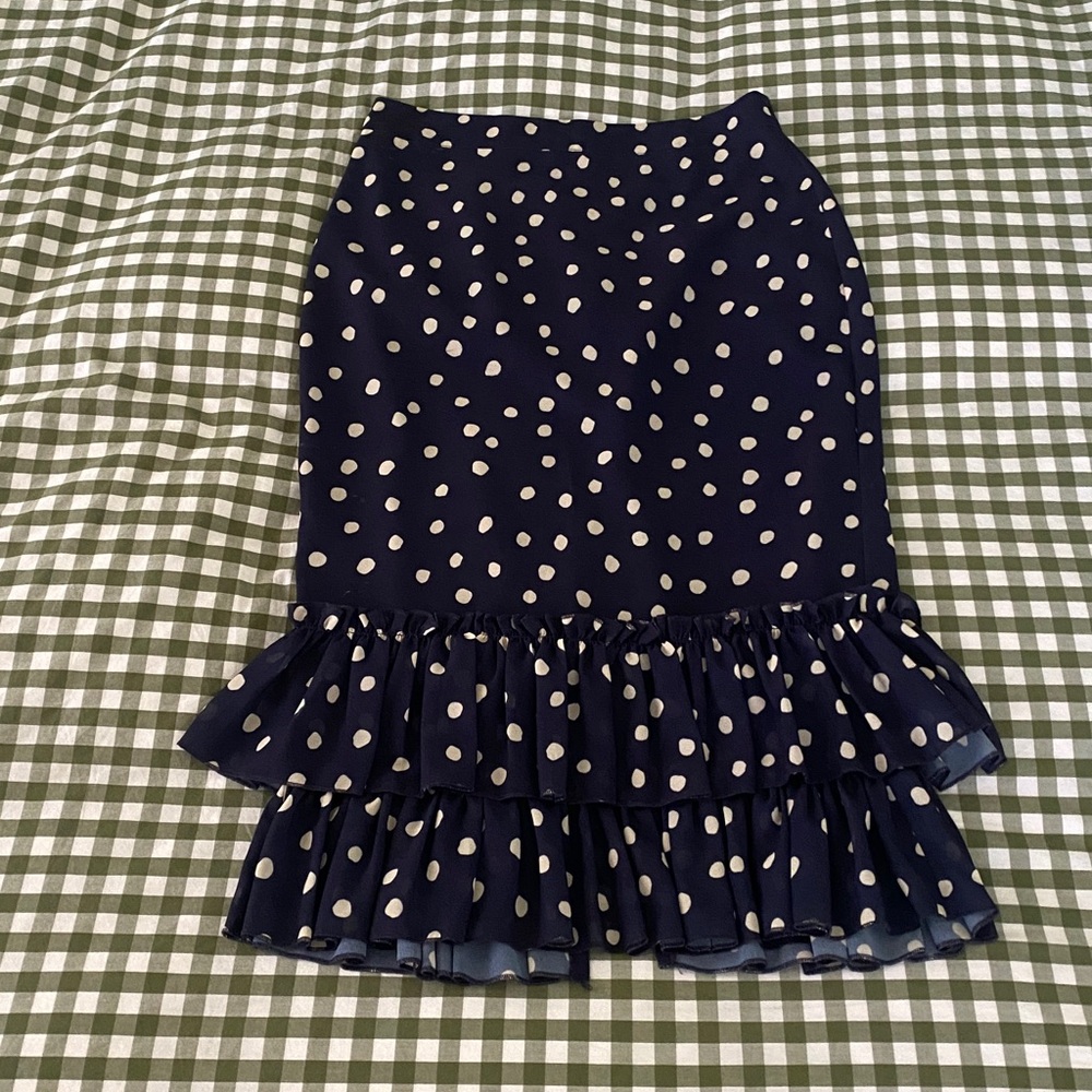 LPA Midi Ruffle Navy Blue Polka Dot Skirt